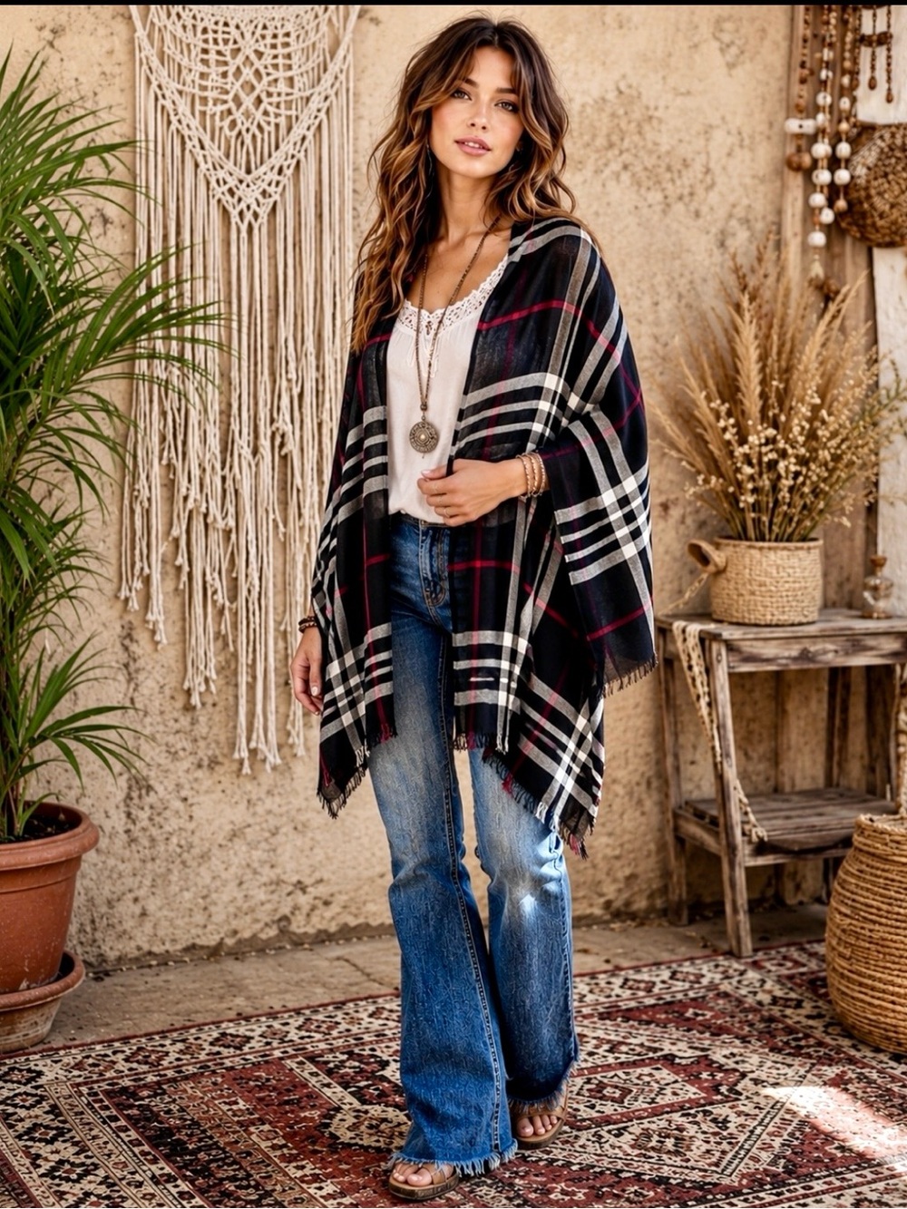 Black plaid shawl